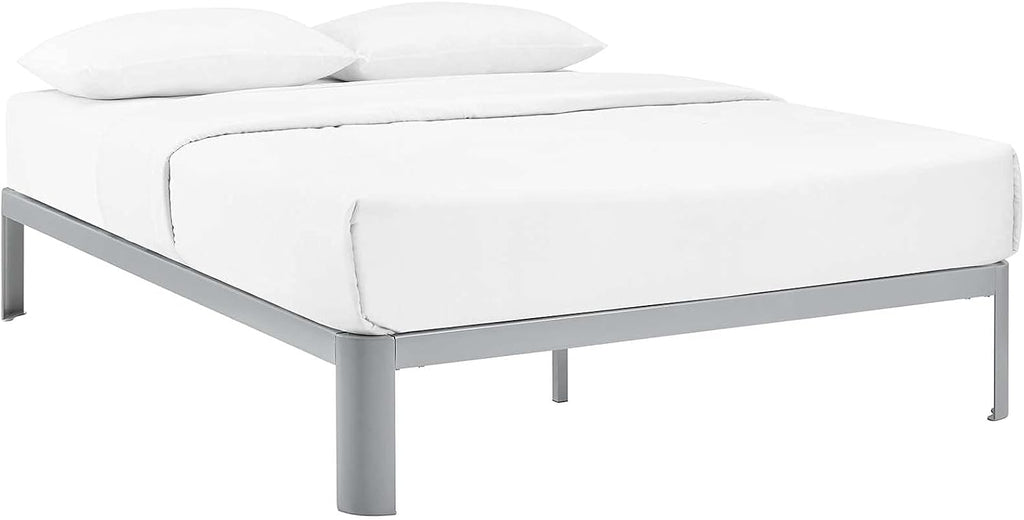 Modway Corinne Steel Modern Mattress Foundation Queen Bed Frame with Wood Slat Support in Gray