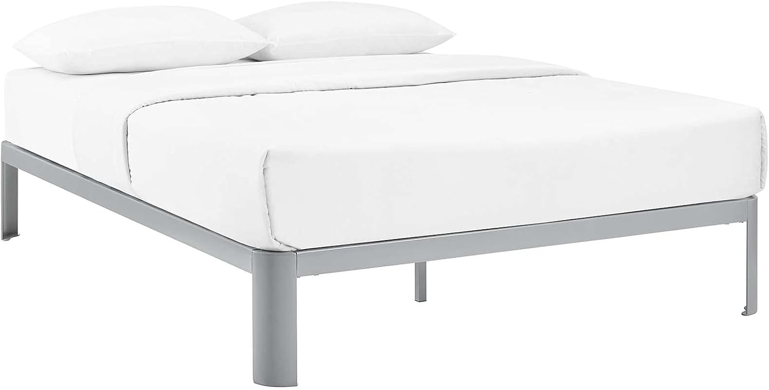 Modway Corinne Steel Modern Mattress Foundation Queen Bed Frame with Wood Slat Support in Gray