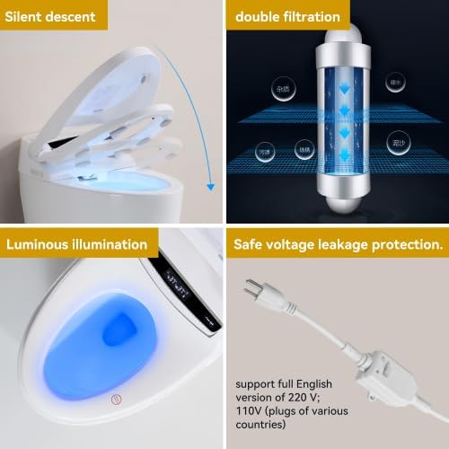 Smart Toilet with Heated Bidet Seat, One Piece Bidet Toilet for Bathrooms, AUTO Open/Close Lid/Flush, Feet Sensor Operation, Bidet Toilet with Dryer and Warm Water, Tankless Toilet in 1.28GPF (B)