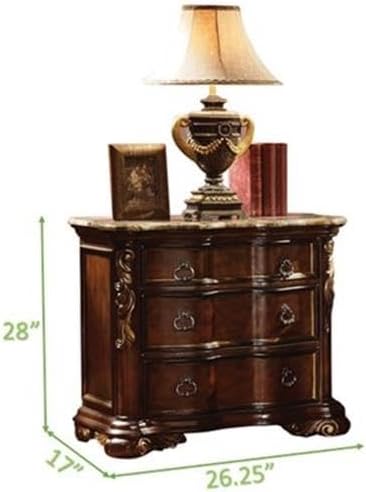 Pemberly Row Traditional Queen Bedroom Set, 4-Piece Wood Construction, Dark Walnut Finish, Upholstered Wing Headboard, Felt-Lined Drawers, Marble Tops, Beveled Mirror, Perfect for Elegant