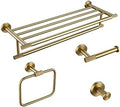 Brushed Gold Bathroom Accessories Set - Knurled Brass Towel Bar, Ring, Robe Hook, Toilet Brush Holder, Paper Holder & Shelf - Stylish Home Decor Essentials