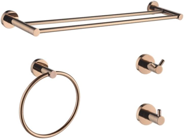 Rose Gold Bathroom Accessories Double Towel Bar Towel Ring Clothes Hook Bathroom Hardware Set,4 Pieces Set