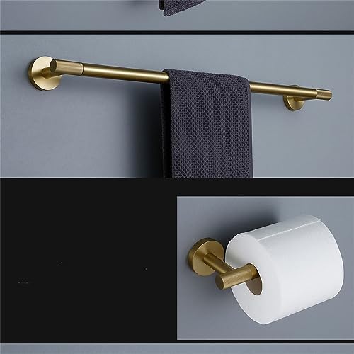Brushed Gold Bathroom Accessories Set - Knurled Brass Towel Bar, Ring, Robe Hook, Paper Holder, Toilet Brush, Shelf - Elegant Home Essentials for Modern Bathrooms