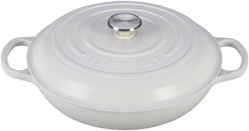 Le Creuset 3 3/4 Qt. Signature Braiser w/Additional Engraved Personalized Stainless Steel Knob - White