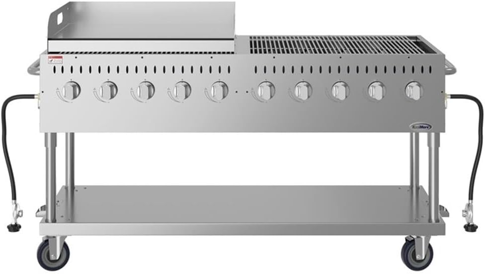 Pemberly Row 72' Outdoor Propane Gas Grill with 10 Burners and 36' Griddle – Commercial Stainless Steel BBQ Grill