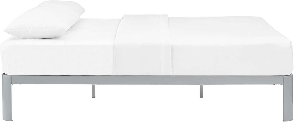 Modway Corinne Steel Modern Mattress Foundation Full Bed Frame with Wood Slat Support in Gray