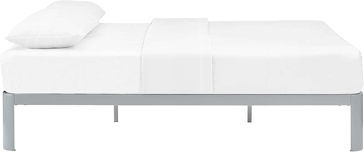 Modway Corinne Steel Modern Mattress Foundation Full Bed Frame with Wood Slat Support in Gray