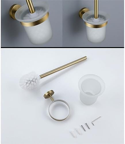 Brushed Gold Bathroom Accessories Set - Knurled Brass Towel Bar, Ring, Robe Hook, Paper Holder, Toilet Brush & Shelf for Elegant Home Decor