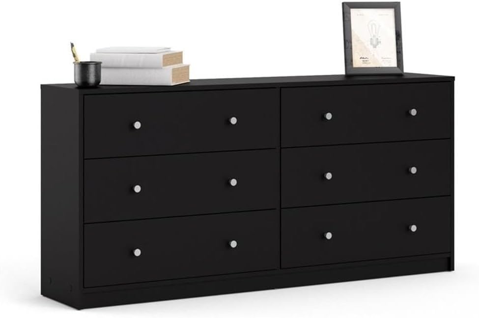 Home Square 2 Piece Bedroom Set with 6-Drawer Double Dresser and 1-Drawer Nightstand in Black