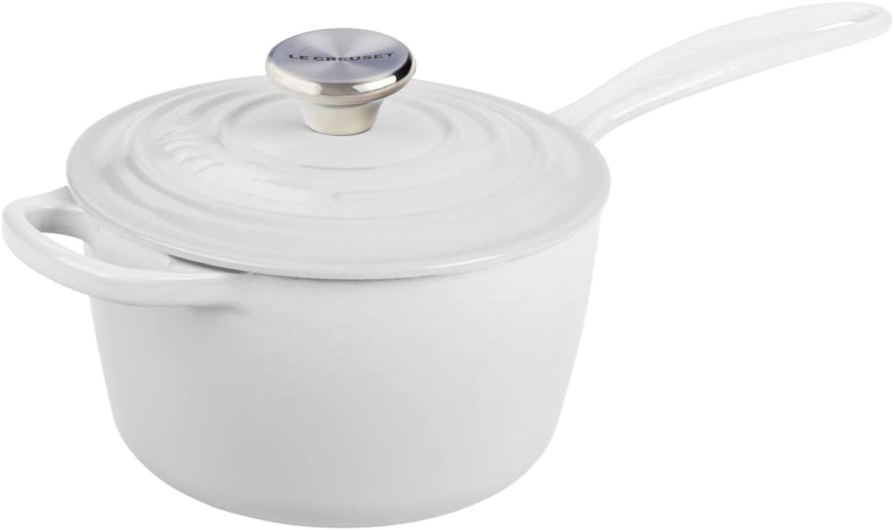 Le Creuset 5 Qt. Signature Braiser w/Additional Engraved Personalized Stainless Steel Knob - White