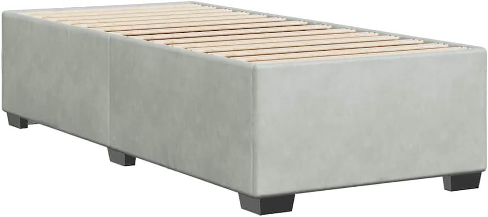 Light Grey Twin XL Velvet Bed Frame with Slatted Base, Modern Upholstered Platform Bed for Stylish Bedroom, Soft Velvet Fabric and Sturdy Wood Structure, Supports Twin XL