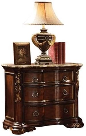 Pemberly Row Traditional Queen Bedroom Set, 4-Piece Wood Construction, Dark Walnut Finish, Upholstered Wing Headboard, Felt-Lined Drawers, Marble Tops, Beveled Mirror, Perfect for Elegant