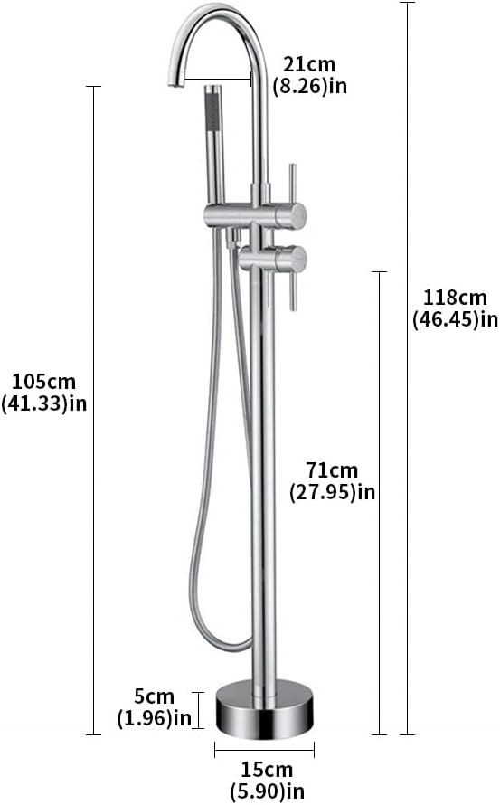 Floor Mount Bathtub Faucet, Freestanding Tub Filler, Standing Swivel Spout Shower Faucets Shower Mixer Taps with Cylinder Handheld Shower (Chrome, With Embedded Box)