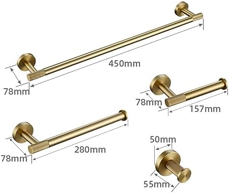Brushed Gold Bathroom Accessories Set - Knurled Brass Towel Bar, Ring, Robe Hook, Paper Holder, Toilet Brush & Shelf – Stylish and Durable Home Essentials