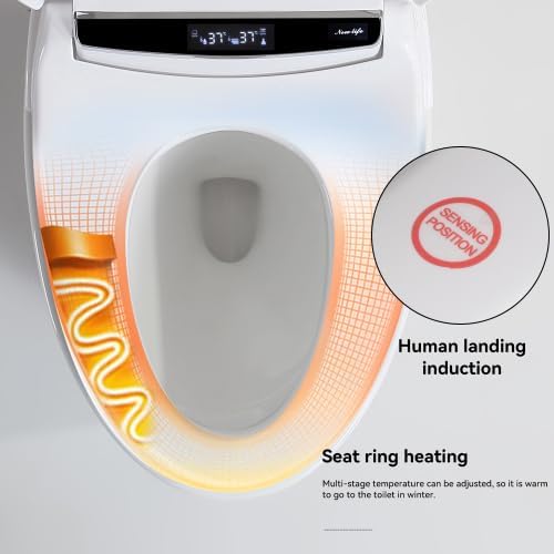 Smart Toilet with Heated Bidet Seat, One Piece Bidet Toilet for Bathrooms, AUTO Open/Close Lid/Flush, Feet Sensor Operation, Bidet Toilet with Dryer and Warm Water, Tankless Toilet in 1.28GPF (B)