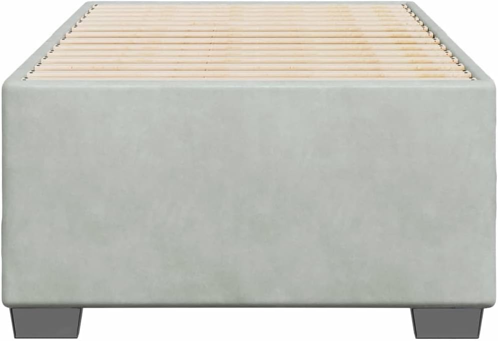 Light Grey Twin XL Velvet Bed Frame with Slatted Base, Modern Upholstered Platform Bed for Stylish Bedroom, Soft Velvet Fabric and Sturdy Wood Structure, Supports Twin XL