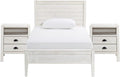 Alaterre Furniture Windsor 3-Piece Kids Bedroom Set - Twin Panel Bed with Rustic White Finish, Includes 2 Nightstands with Metal Drawer Glides, Perfect for Children's Room or Guest Room