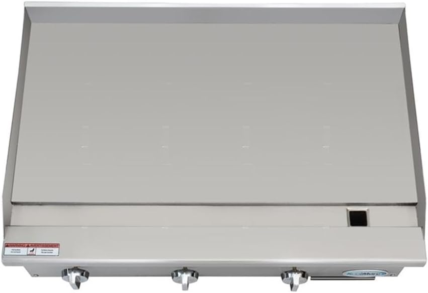 Pemberly Row 36-Inch Natural Gas Griddle, 3-Burner, 90000 BTU, Stainless Steel Construction, Adjustable Temperature, Drip Tray, Heavy Duty Flat Top Countertop Griddle for Restaurants or Food Trucks