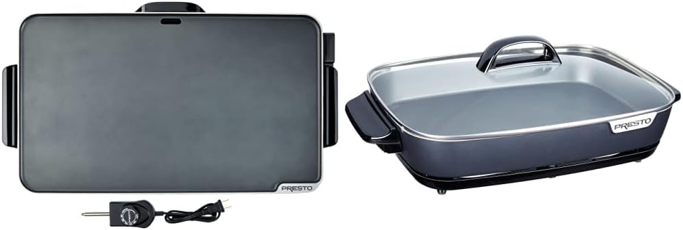 Presto 07072 Slimline Griddle (Black, 22') and Presto 06858 Slimline Skillet with Glass Cover (Electric, 16 Inch, Black)