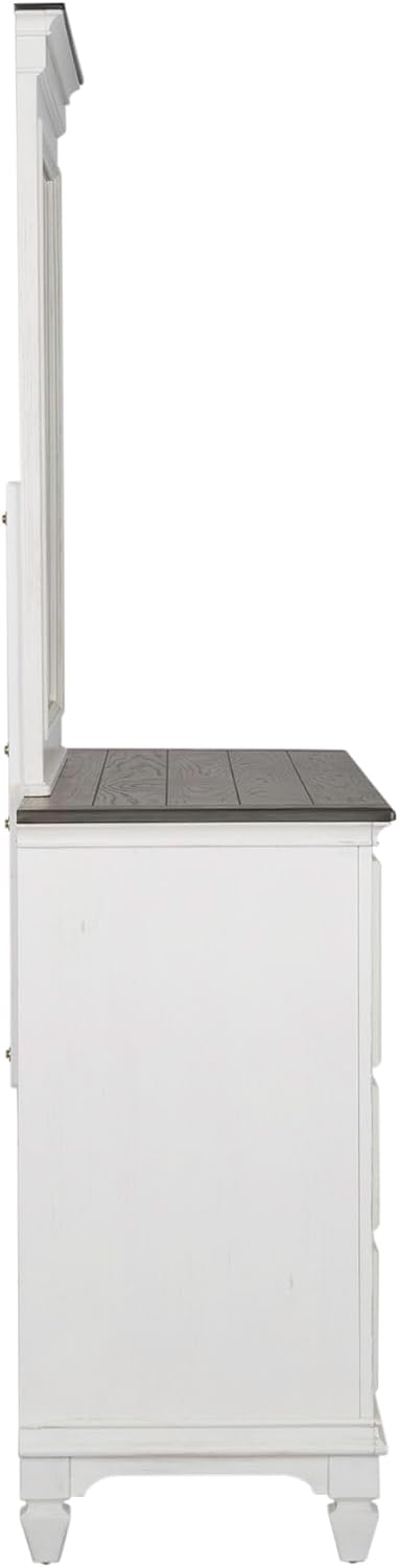 Liberty Furniture Allyson Park California King Panel Bed, Dresser & Mirror, Night Stand Cottage Bedroom Furniture Set - Wirebrushed White w/Charcoal Tops