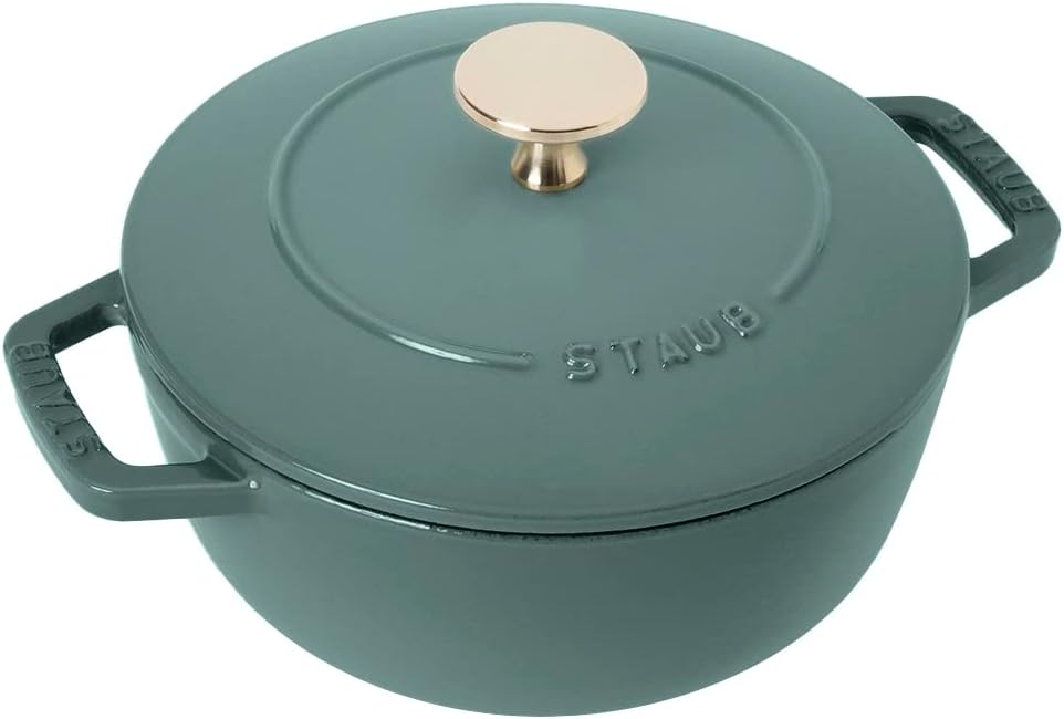 Staub Wa-NABE Z1025-327 Wanabe Eucalyptus S 6.3 inches (16 cm) Both Handed Cast Iron Pot, Rice Cooking, Induction Compatible, Japanese Authentic Product with Serial Number