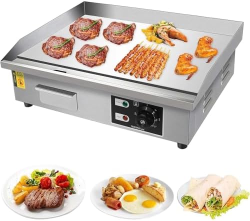 Commercial Electric Griddle - 3000W Stainless Steel Flat Top Grill with Adjustable Temperature 122-572°F, Non-Stick Teppanyaki for Pancakes, Chicken, and More