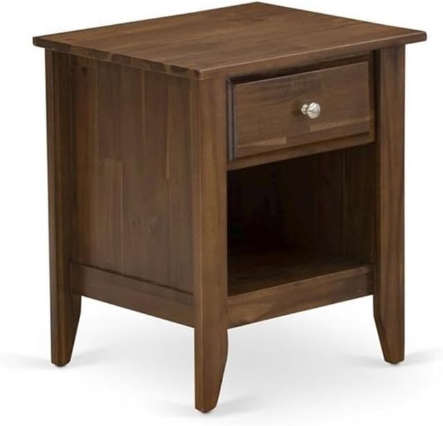 East West Furniture GB25K-2GA08 3-Piece Bedroom Set with Button Tufted King Size Bed and 2 Antique Walnut Mid Century Modern Nightstands - Dark Brown Faux Leather with Black Texture and Black Legs