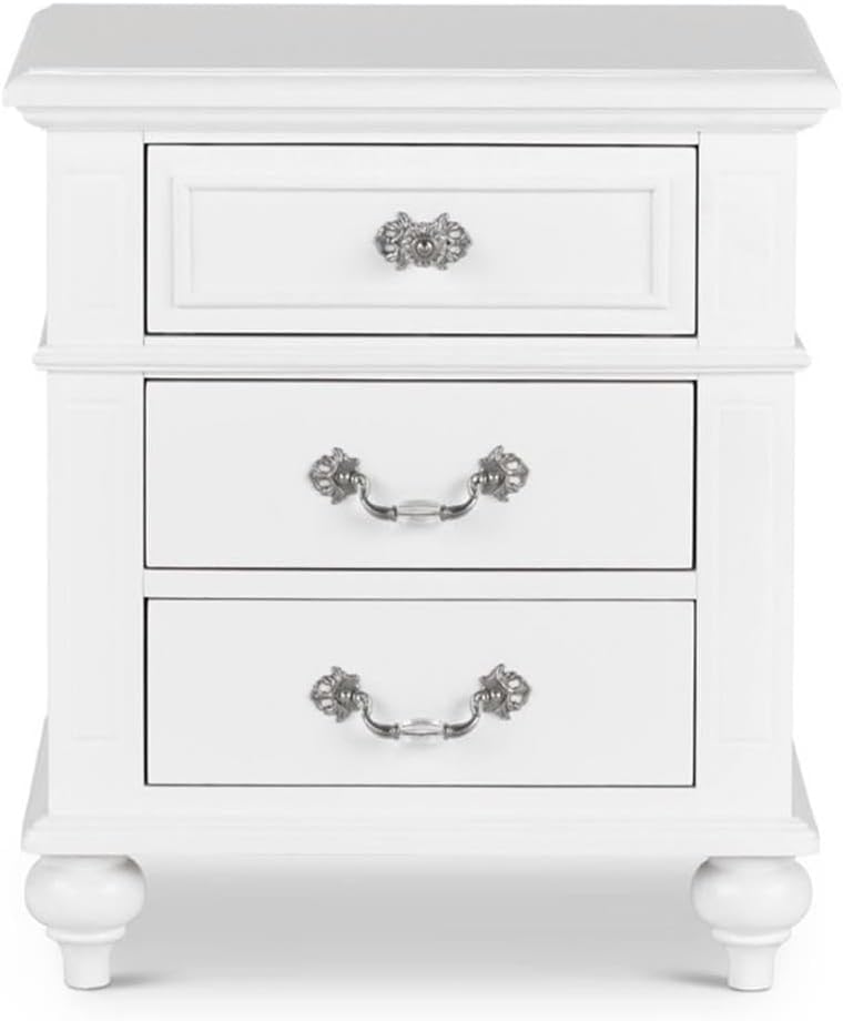 Pemberly Row Contemporary 3 Piece Twin Bedroom Set, Solid Rubber Wood and Engineered Wood with Okume Veneer, White Faux Leather Headboard, Crystal Accents, Button Tufting, White Finish for Bedroom Use