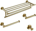 Brushed Gold Bathroom Accessories Set - Knurled Brass Towel Bar, Ring, Robe Hook, Toilet Brush Holder, Paper Holder, Stylish Shelf - Complete Luxury Home Décor