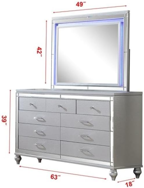 Sterling Full 4 PC LED Bedroom Set Made with Wood in Silver Color