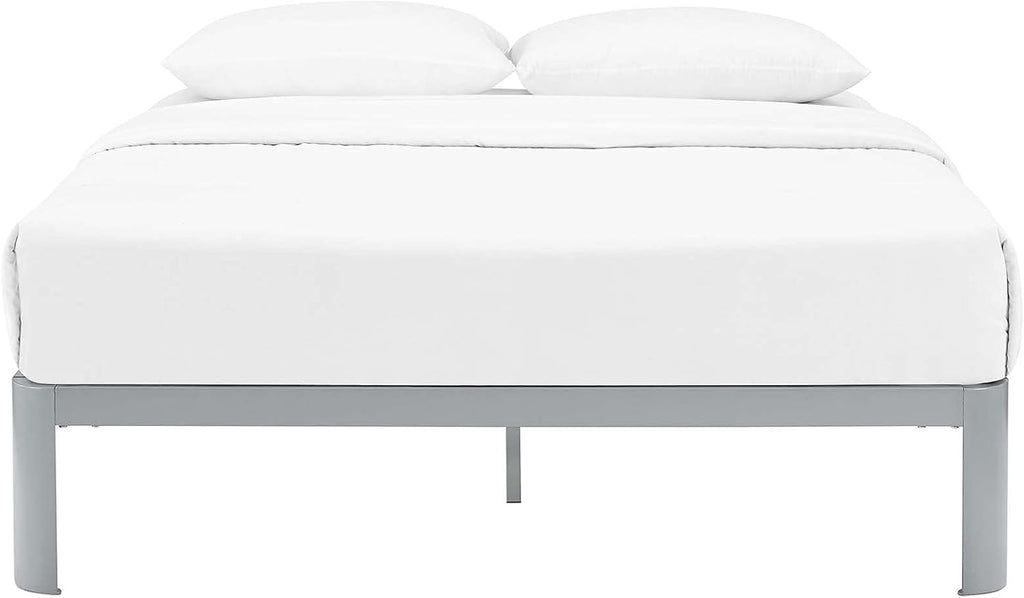 Modway Corinne Steel Modern Mattress Foundation Queen Bed Frame with Wood Slat Support in Gray