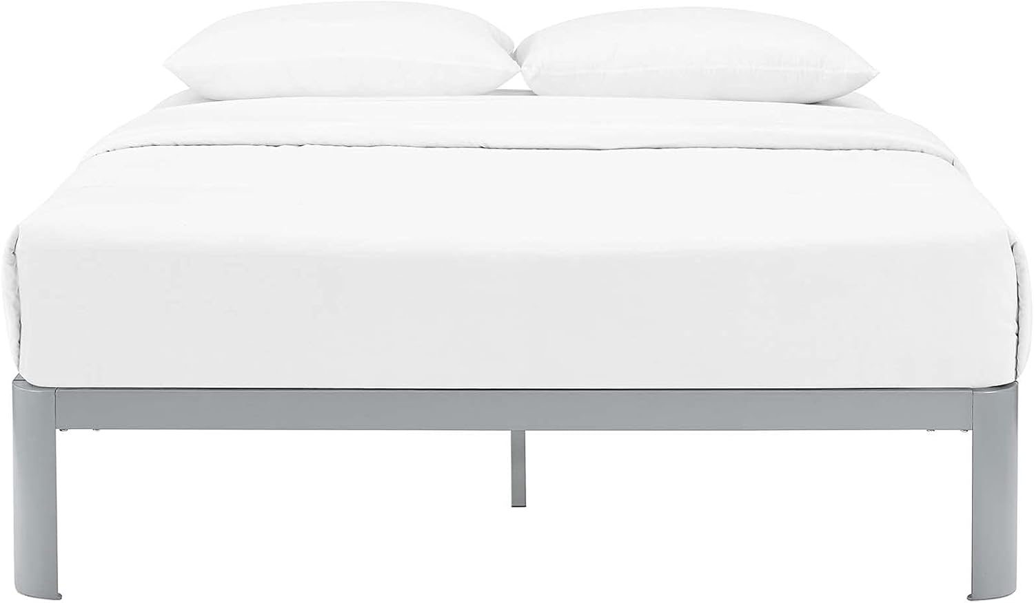 Modway Corinne Steel Modern Mattress Foundation Queen Bed Frame with Wood Slat Support in Gray