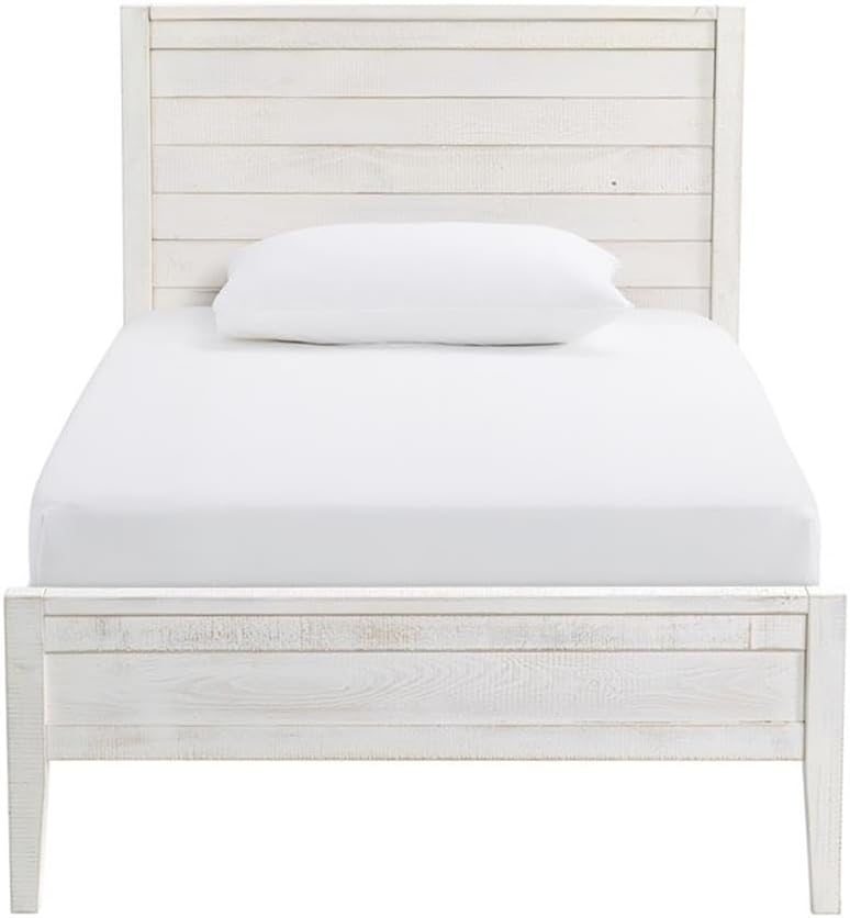 Alaterre Furniture Windsor 3-Piece Kids Bedroom Set - Twin Panel Bed with Rustic White Finish, Includes 2 Nightstands with Metal Drawer Glides, Perfect for Children's Room or Guest Room
