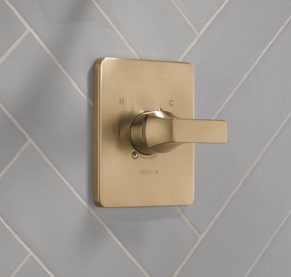 Delta Velum 14 Series Single-Function Valve Trim Kit, Brushed Gold Handle Set for Shower Faucet System, Champagne Bronze T14037-CZ (Valve Not Included)
