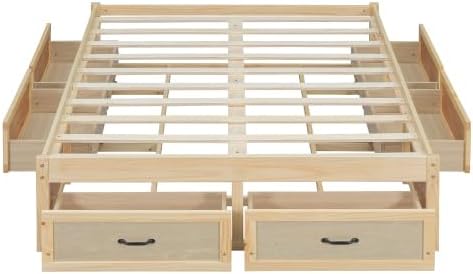 CITYLIGHT Full Size Platform Bed with 6 Drawers, Wooden Full Bed Frame with Storage and Wood Slat Support, Antique Natural