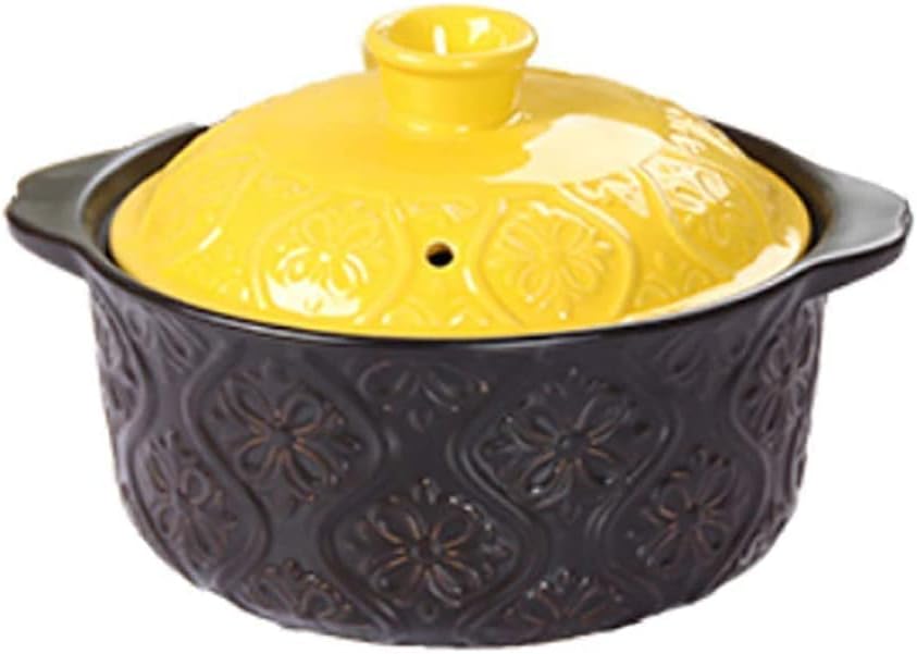 Clay Pot Stockpot,Ceramic Casserole with Lid and Handle Braiser Pan Healthy Saucepan for Braising Slow Cooking Bibimbap Black A 6.3quart (Black 1.05Quart)