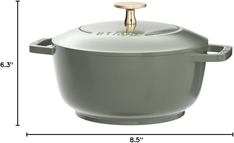 Staub Wa-NABE Z1025-327 Wanabe Eucalyptus S 6.3 inches (16 cm) Both Handed Cast Iron Pot, Rice Cooking, Induction Compatible, Japanese Authentic Product with Serial Number
