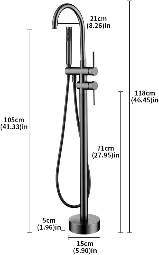 Floor Mount Bathtub Faucet, Freestanding Tub Filler, Standing Swivel Spout Shower Faucets Shower Mixer Taps with Cylinder Handheld Shower (Gun Grey, With Embedded Box)