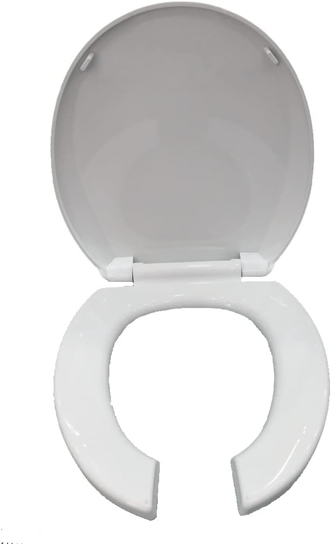 Toilet Seat Commercial Open Front Toilet Seat, Soft Close Toilet Seat Round, Plastic Large Opening Toilet Seat, White