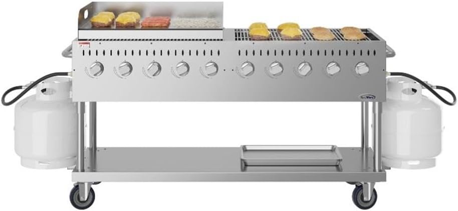 Pemberly Row 72' Outdoor Propane Gas Grill with 10 Burners and 36' Griddle – Commercial Stainless Steel BBQ Grill