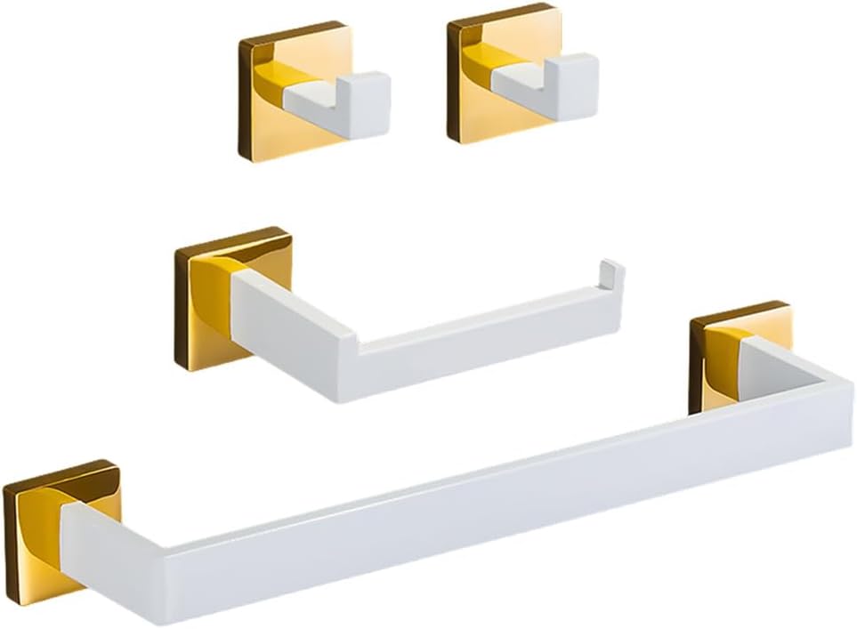 White Gold Bathroom Hardware Set Accessories Stainless Steel Towel Rack Toilet Paper Holder Hook Bathroom Shelf Organizer Set,4pcs Set c