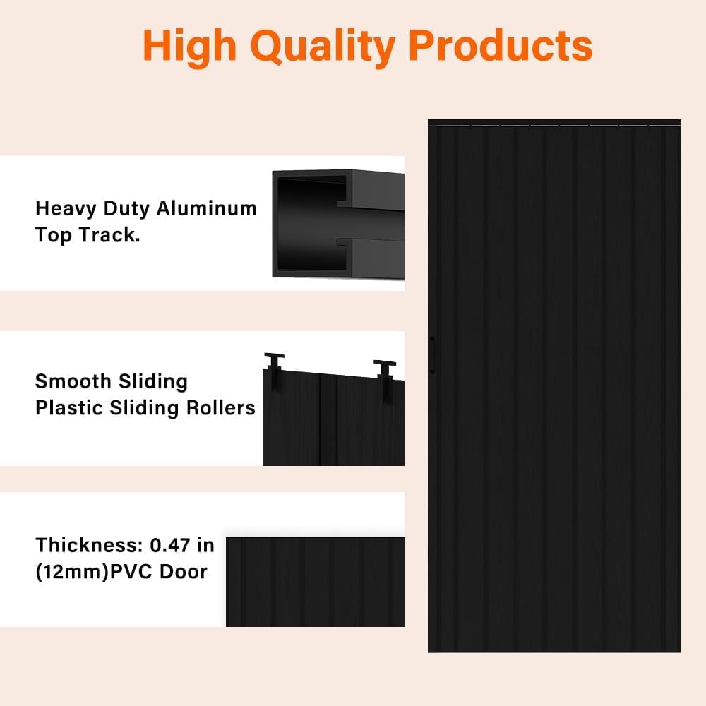 48' x 80' PVC Accordion Doors Interior with Strong Magnet for Closes Tightly, Acoordion Closet Doors for Doorway & Pantry, Easy to Install, Trimmable Height & Width, Protect Privacy, Black
