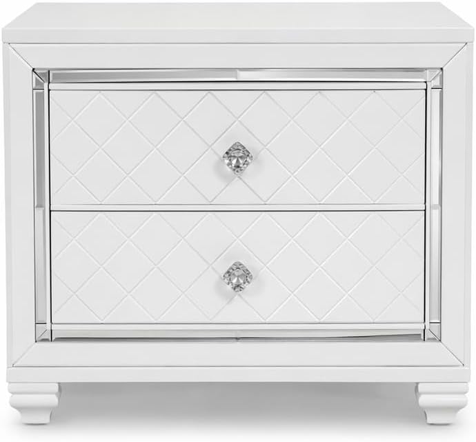 First of a Kind Shiney Contemporary 5 Piece King Bedroom Set High Gloss White Finish with Upholstered Headboard, Sleek Modern Bedroom Furniture Set for Coordinated Interiors