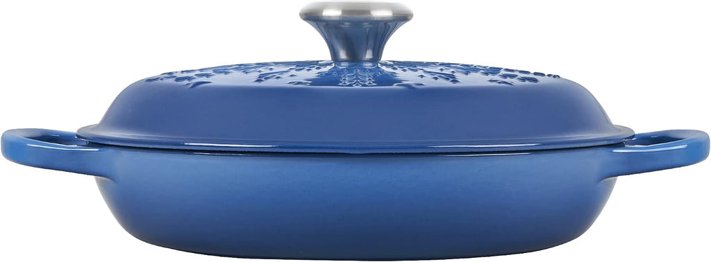 Le Creuset Noel Collection: Signature Cast Iron Braiser Embossed Snowflake w/Stainless Steel Knob, 2.25 qt., Marseille