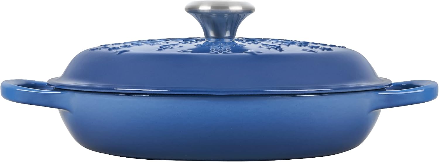 Le Creuset Noel Collection: Signature Cast Iron Braiser Embossed Snowflake w/Stainless Steel Knob, 2.25 qt., Marseille