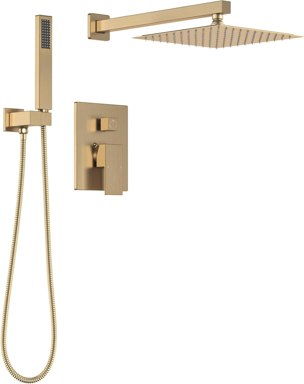 Lava Odoro Modern 2-Setting Square Shower Faucet Set with Shower Head and Handheld Sprayer Gold, Rainfall Shower System with Hand Shower, Shower Valve Trim Kit, Champagne Gold, SF103-CB