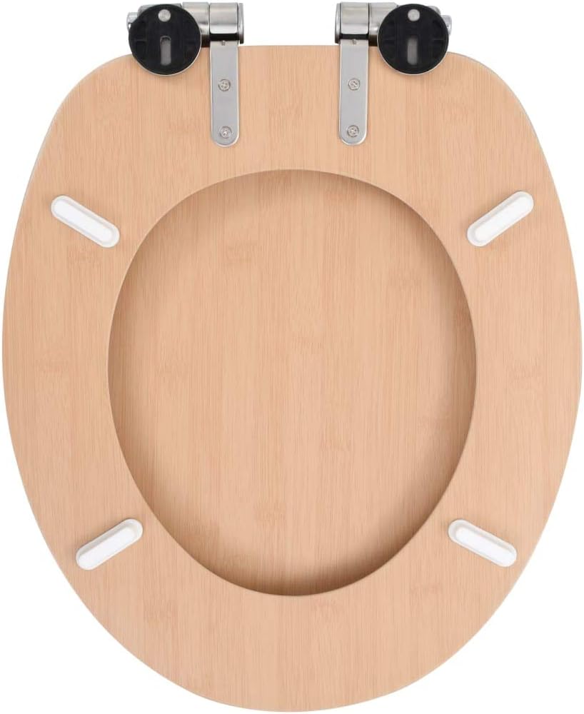 WC Toilet Seats 2 pcs with Soft Close Lids MDF Bamboo Design Toilet & Bidet Seats
