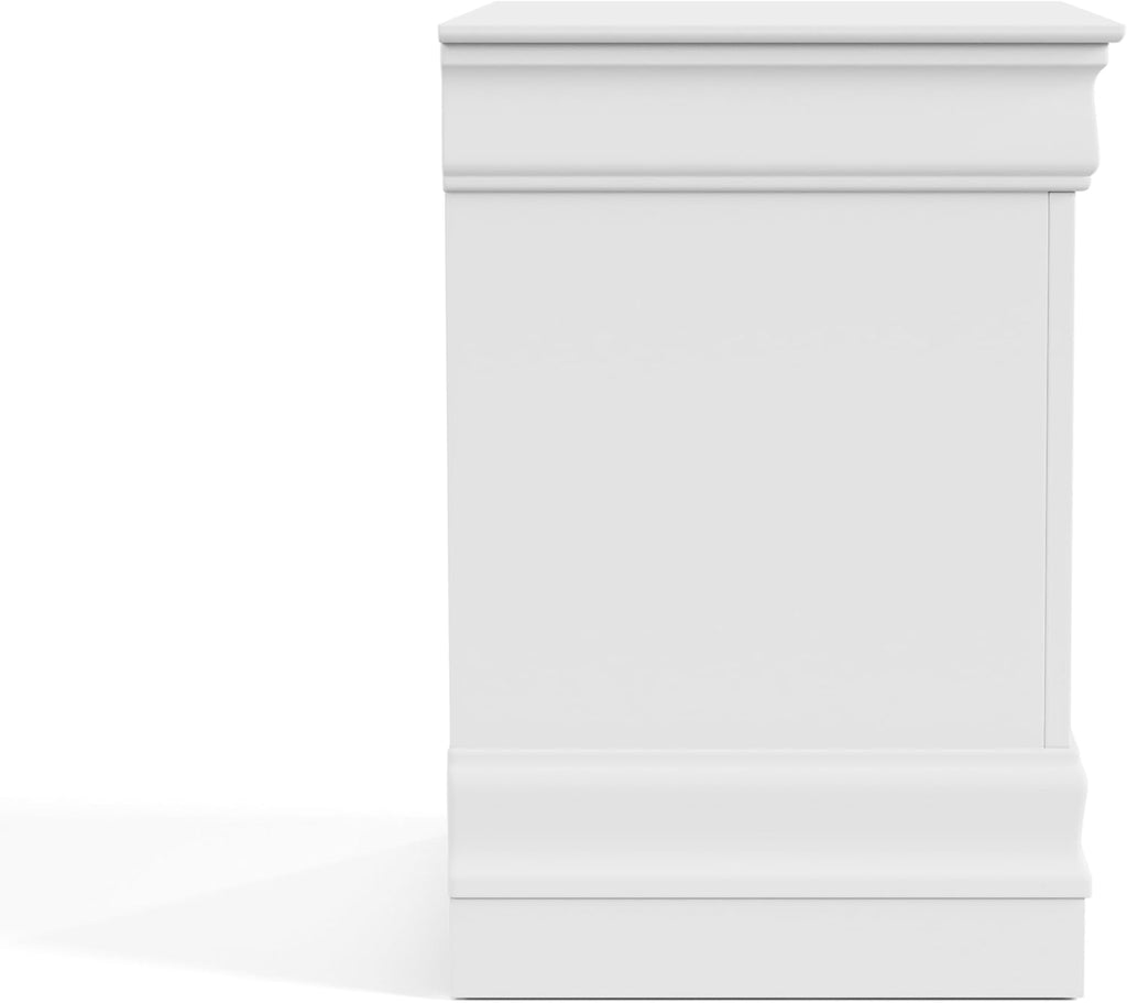 Furniture of America Arabella Traditional Solid Wood 3 Piece Bedroom Set, Full Bed Frame and Nightstands Set of 2, Chic Sleigh Design Bedframe with Headboard and Footboard, Box Spring Needed, White