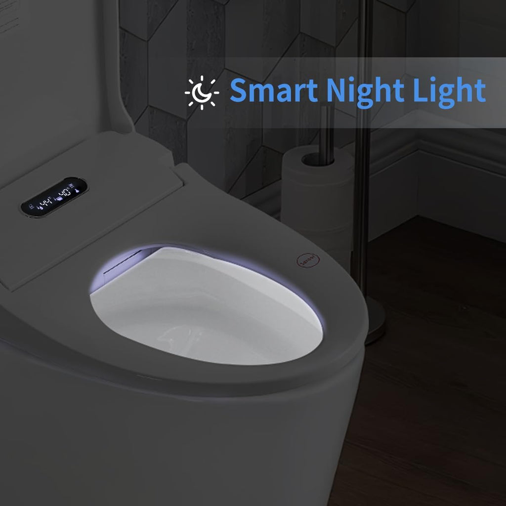Weehom Smart Bidet Toilet Seat with Side Knob Adjustable Heated Seat with Water Temperature and Pressure Adjustment Portable Bidet,Auto open/close,Night Light, Only Seat