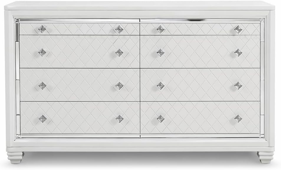 First of a Kind Shiney Contemporary 5 Piece Queen Bedroom Set High Gloss White Finish with Upholstered Headboard, Sleek Modern Bedroom Furniture Set for Coordinated Interiors